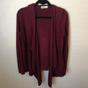 Hollister Red Knit Hooded Cardigan. (M)